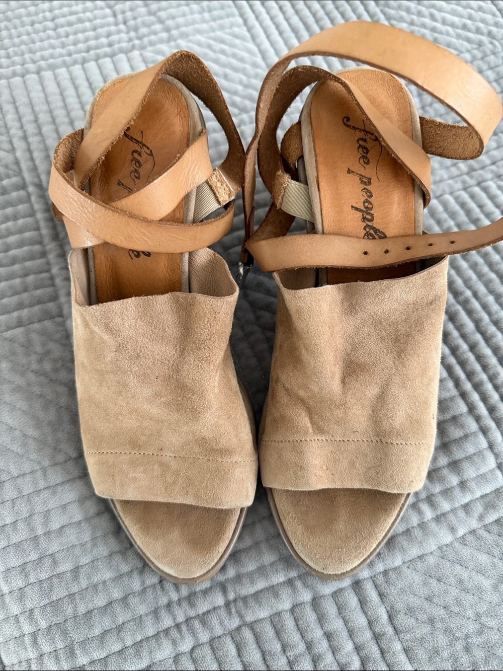 Free People Beige See Ya there Suede Sandals with Leather Straps Sz 37